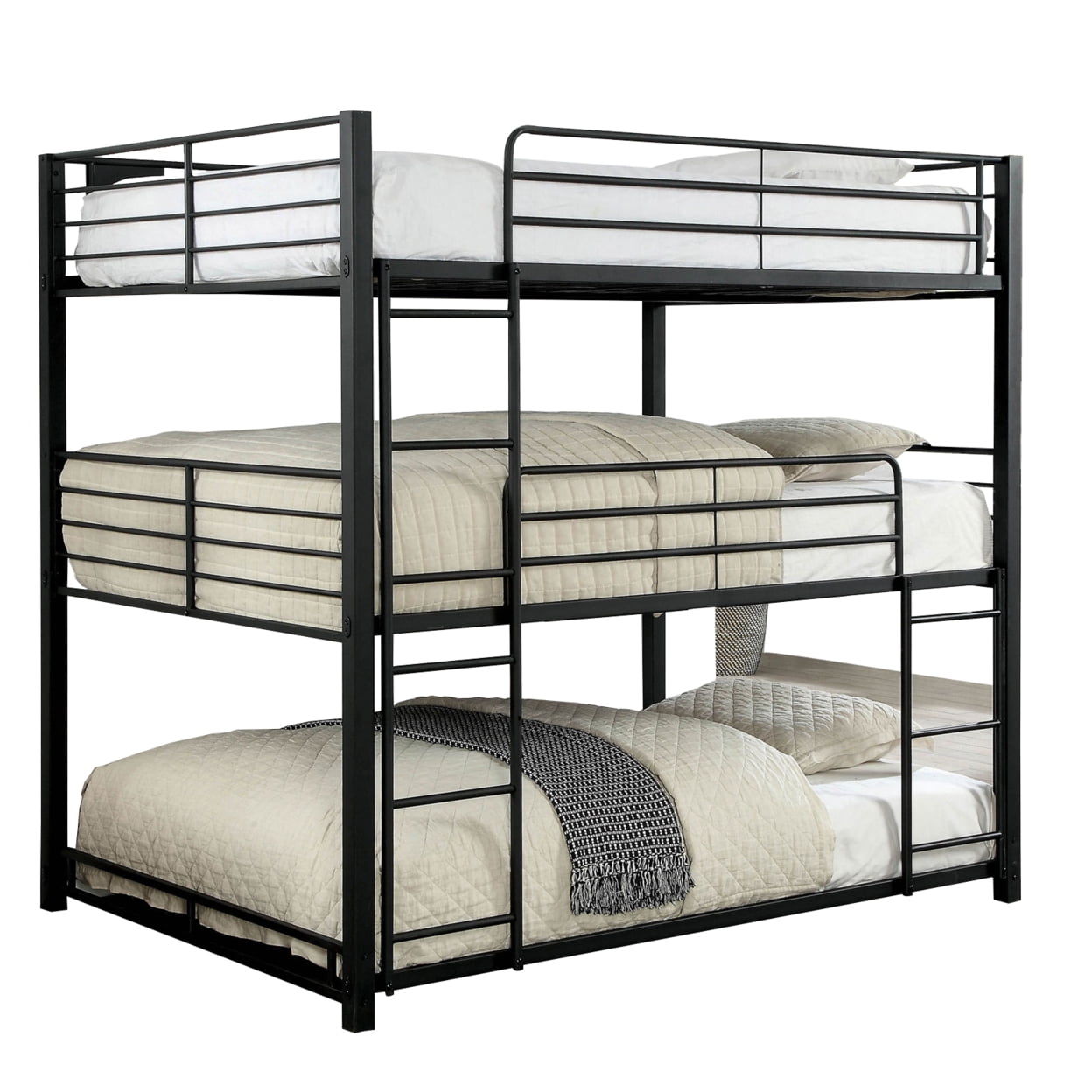 Picture of Benjara BM207366 79 x 57 x 79 in. Industrial Style Full Triple Decker Bunk Bed with Ladder&#44; Black