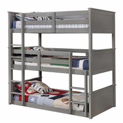 Picture of Benjara BM207542 81 x 44 x 79 in. 3 Tier Wooden Bunk Bed with Attached Ladders & Slat Base&#44; Gray