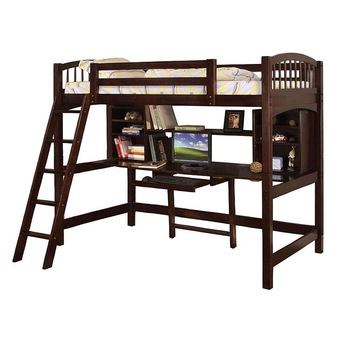Picture of Benjara BM207545 59 x 43 x 90 in. Transitional Style Wooden Bunk Bed with Workstation&#44; Dark Brown