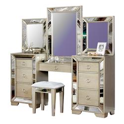 Picture of Benjara BM207552 38 x 18 x 68 in. Wooden Vanity Set with Antique Mirror Details & Storage Drawers&#44; Silver