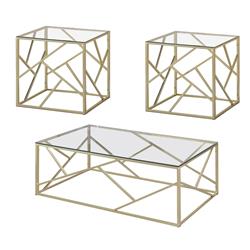 Picture of Benjara BM207983 15.75 x 24.25 x 47.25 in. Industrial 3 Piece Table Set with Open Geometric Base&#44; Clear & Gold