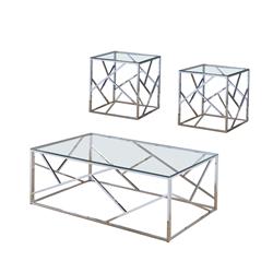 Picture of Benjara BM207984 15.75 x 24.25 x 47.25 in. Industrial 3 Piece Table Set with Open Geometric Base&#44; Clear & Silver