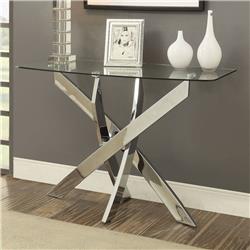 Picture of Benjara BM208089 29.75 x 17.75 x 45.25 in. Rectangular Glass Top Sofa Table with Criss Cross Base&#44; Silver & Clear