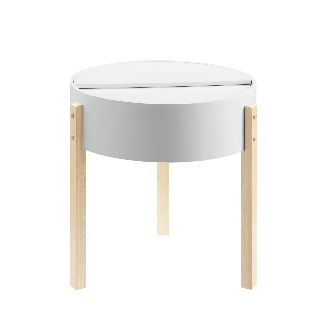 Picture of Benjara BM211090 Round Wooden End Table with Hidden Storage - White & Brown - 21 x 20 x 20 in.