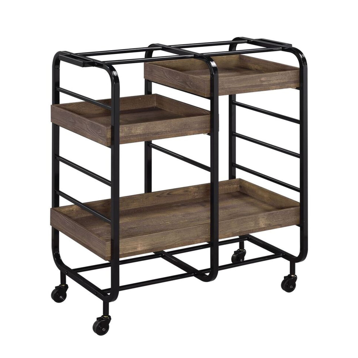 Picture of Benjara BM211118 Metal Frame Serving Cart with 3 Open Storage & Casters - Brown & Black - 38 x 17 x 34 in.