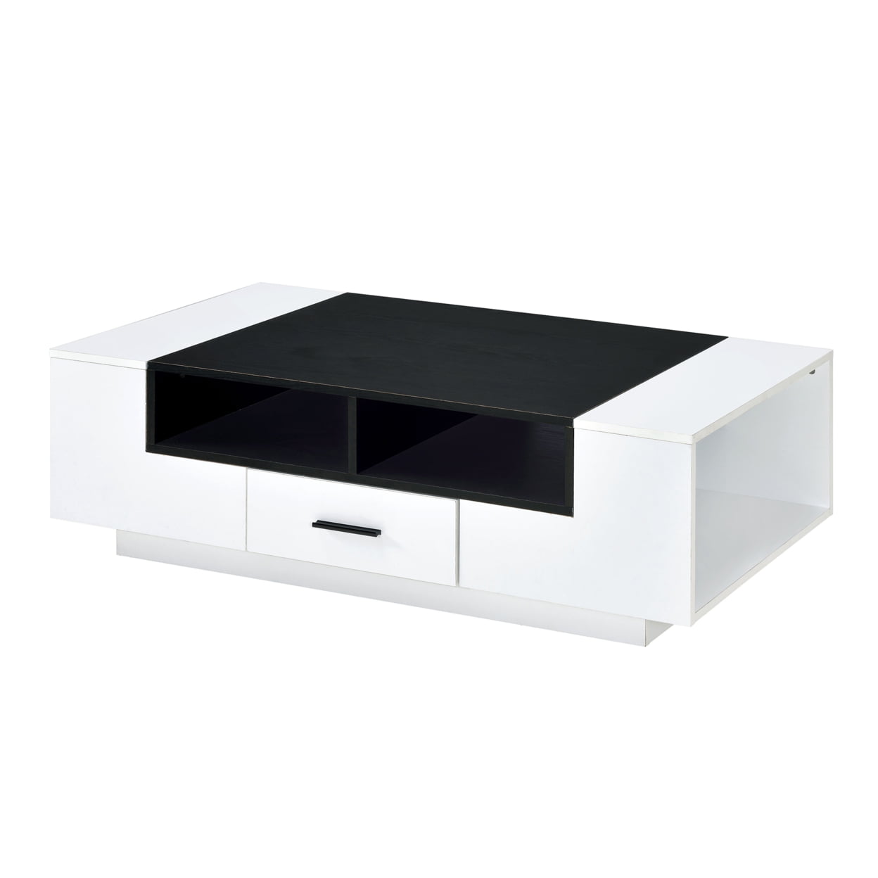 BM211122 Contemporary Coffee Table with Drawer & Open Compartment - Black & White - 17 x 24 x 47 in -  Benjara