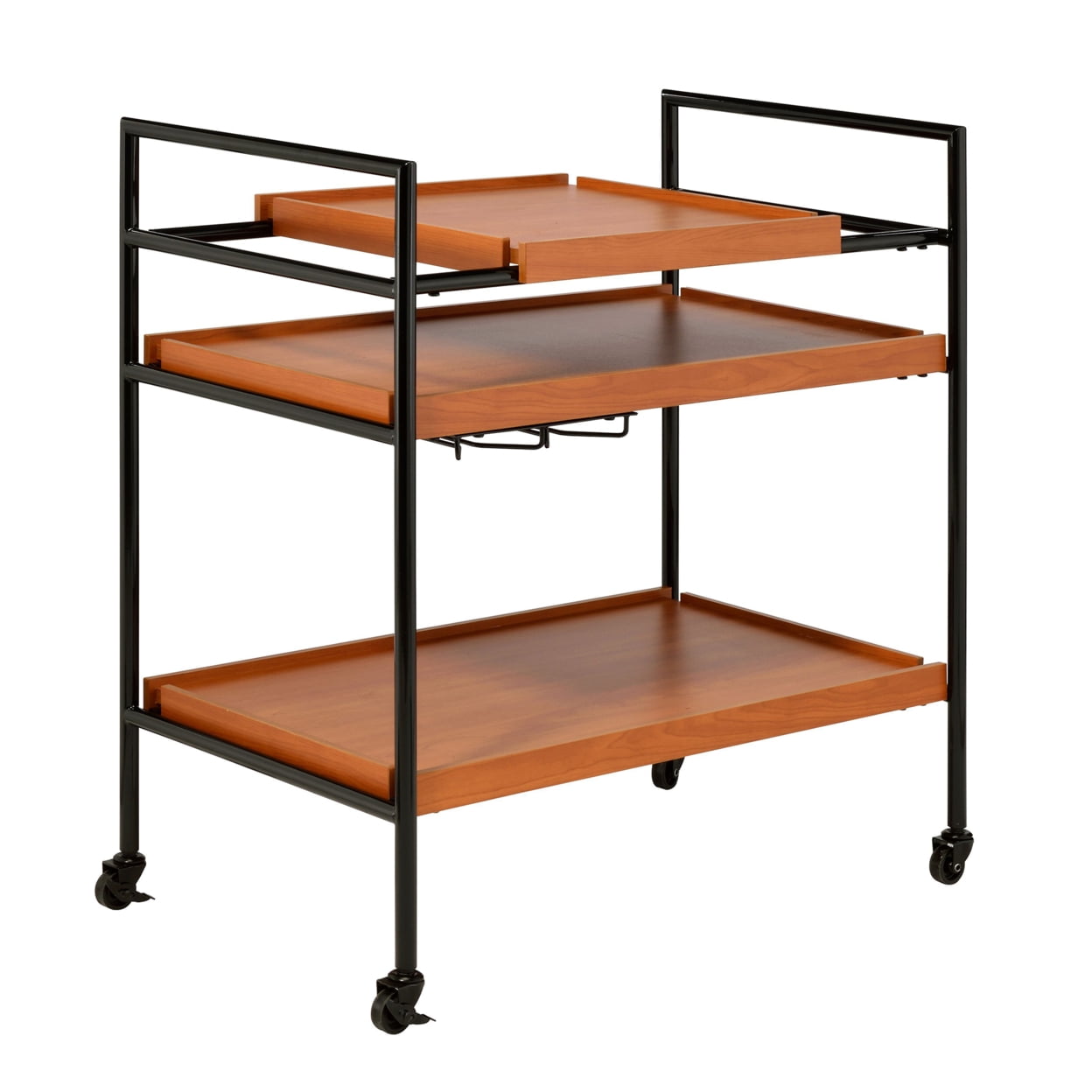 Picture of Benjara BM211124 Metal Frame Serving Cart with Adjustable Compartments - Oak Brown & Black - 33 x 14 x 29 in.
