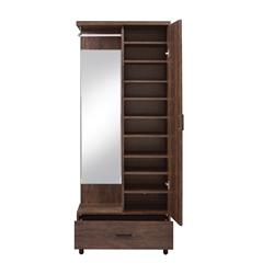 Picture of Benjara BM211136 Mirrored Wooden Hall Tree with 1 Door & 1 Drawer - Brown & Silver