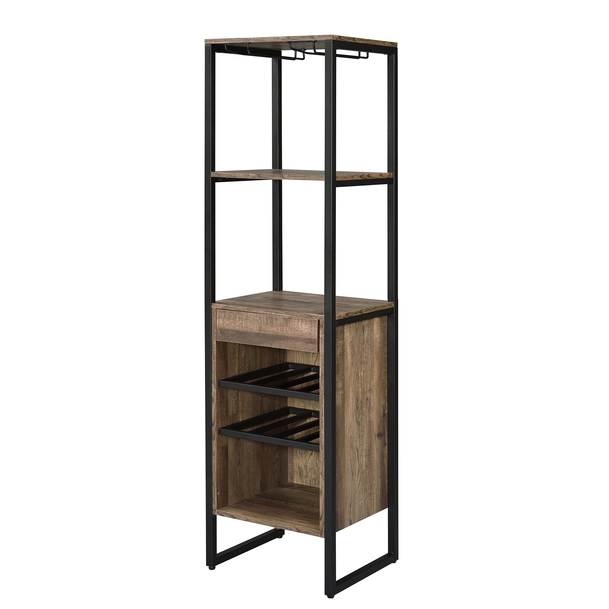 Picture of Benjara BM211138 Industrial Wood & Metal Wine Rack with 3 Compartments - Brown & Black