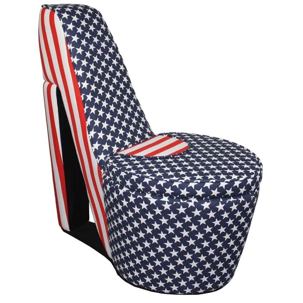Picture of Benjara BM204209 Flag Print High Heel Shaped Chair with Storage - Multi Color - 32.86 x 32 x 16 in.
