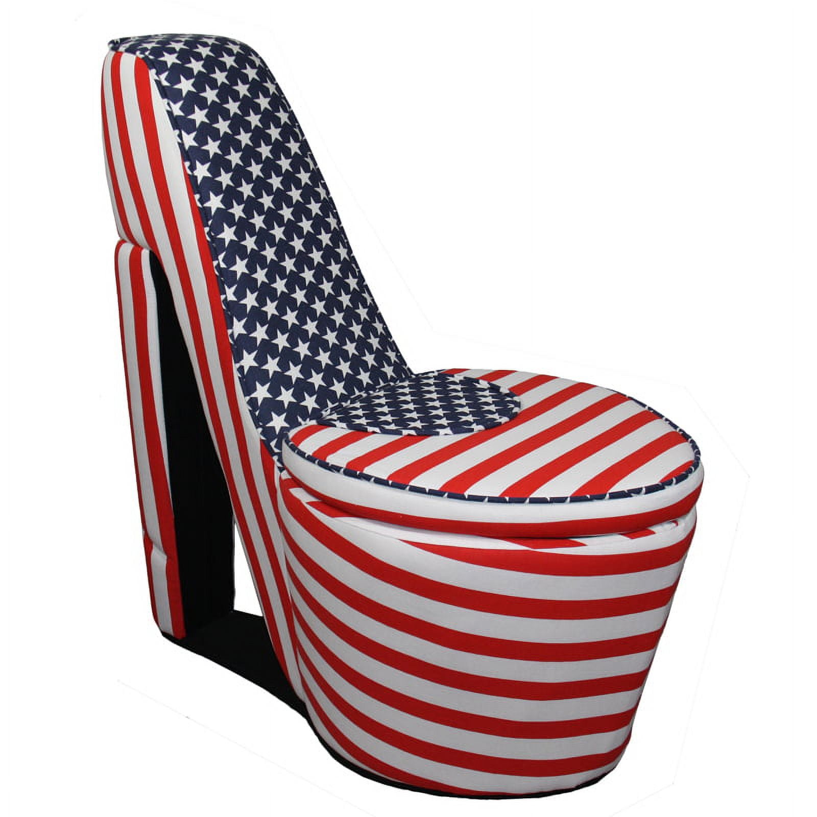 Picture of Benjara BM204211 Wooden High Heel Shaped Storage Chair with Flag Print - Multi Color - 32.86 x 32 x 16 in.