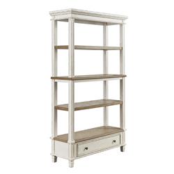 BM213228 Wooden Bookcase with 4 Tier Shelves & Bottom Drawer - Brown & White - 75 x 45 x 16 in -  Benjara