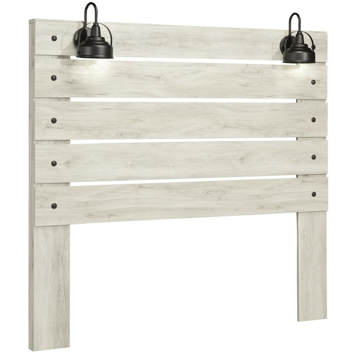 Picture of Benjara BM213292 Transitional Wooden Queen Size Panel Headboard with Slated Design & Lamp - White