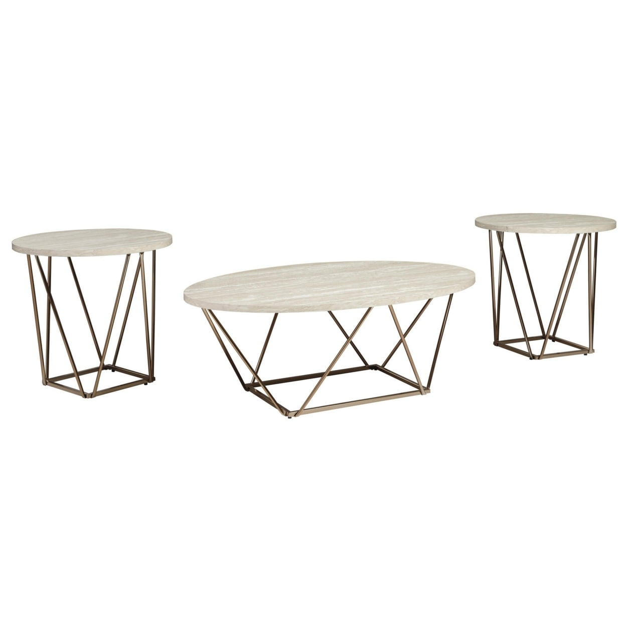 Picture of Benjara BM213306 Faux Marble Table Set with 1 Coffee Table & 2 End Tables - White & Gold - 17.88 x 47 x 31.13 in.