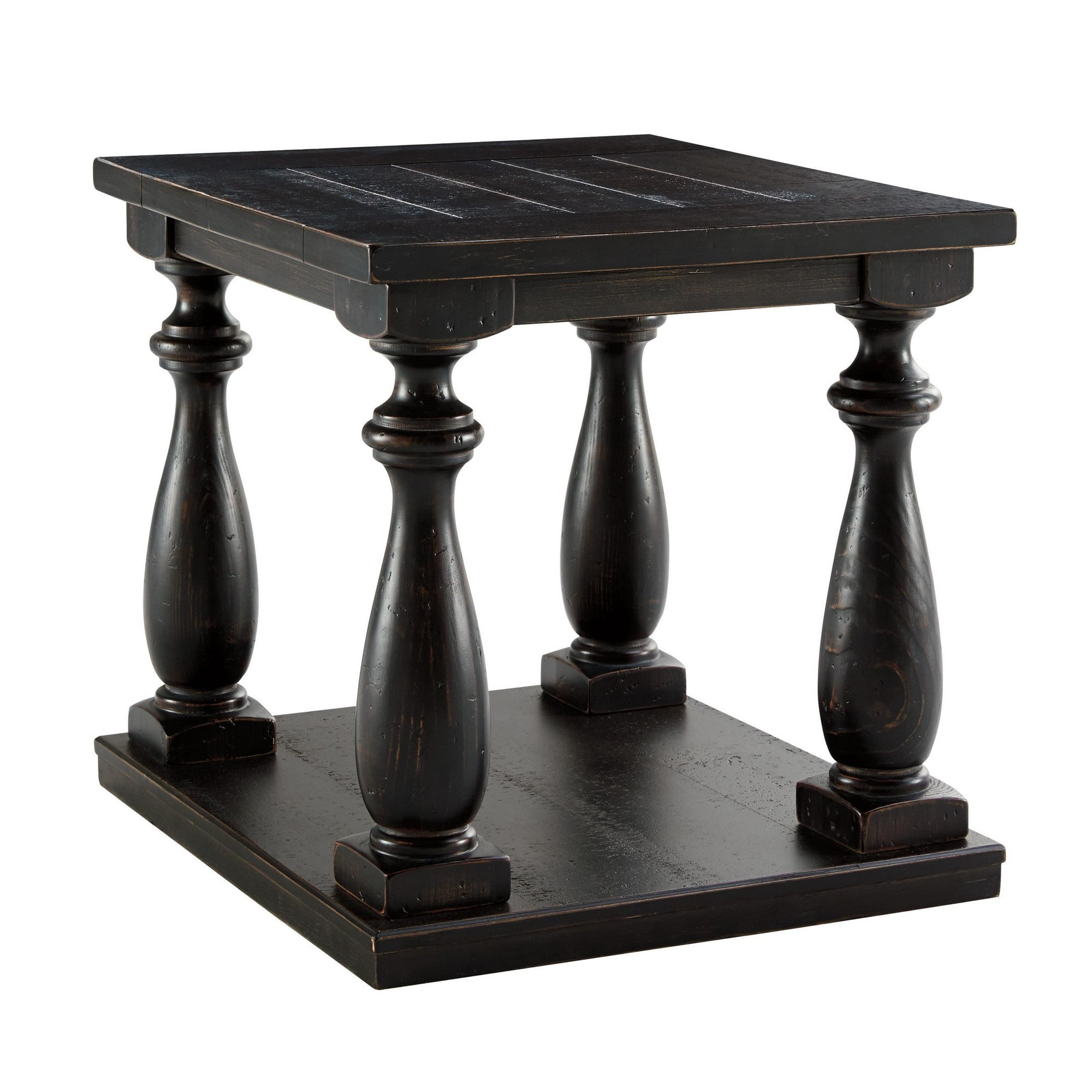 Picture of Benjara BM213331 Plank Style Wooden End Table with Turned Legs & Open Bottom Shelf - Black - 24.38 x 26.88 x 24 in.