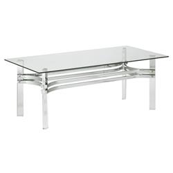 Picture of Benjara BM213340 Rectangular Glass Top Cocktail Table with Straight Acrylic Legs - Clear & Chrome - 18 x 47 x 23 in.