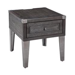 Picture of Benjara BM213357 Rectangular Wooden End Table with 1 Drawer & Corner Metal Brackets - Gray - 24.38 x 22.38 x 24.38 in.