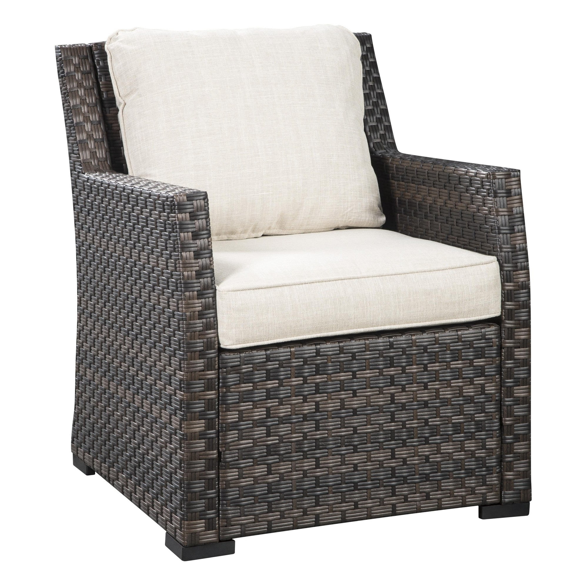 Picture of Benjara BM213360 Resin Wicker Woven Lounge Chair with Track Arms - Brown & Beige - 33.3 x 27.16 x 31.1 in.
