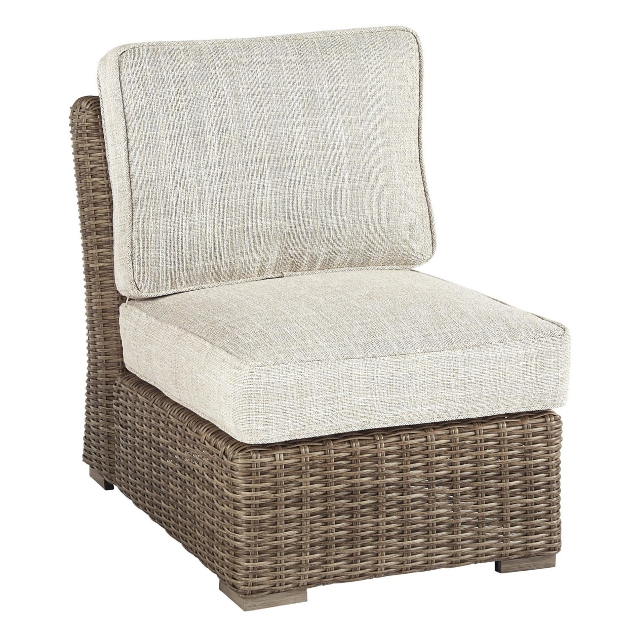 Picture of Benjara BM213380 Handwoven Wicker Frame Fabric Upholstered Armless Chair - Beige & Brown - 36.5 x 24.25 x 38 in.