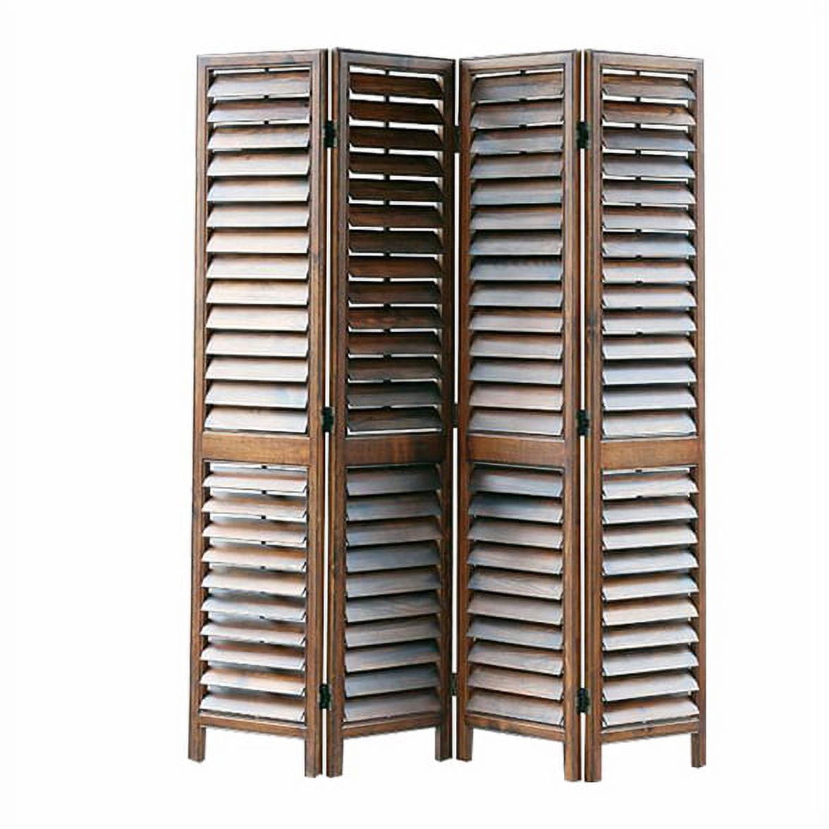 Picture of Benjara BM213426 4 Panel Shutter Design Wooden Screen with Straight Legs - Gray & Brown