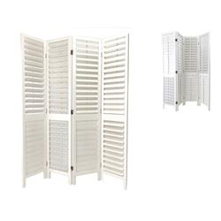 Picture of Benjara BM213427 4 Panel Shutter Design Wooden Screen with Straight Legs - White