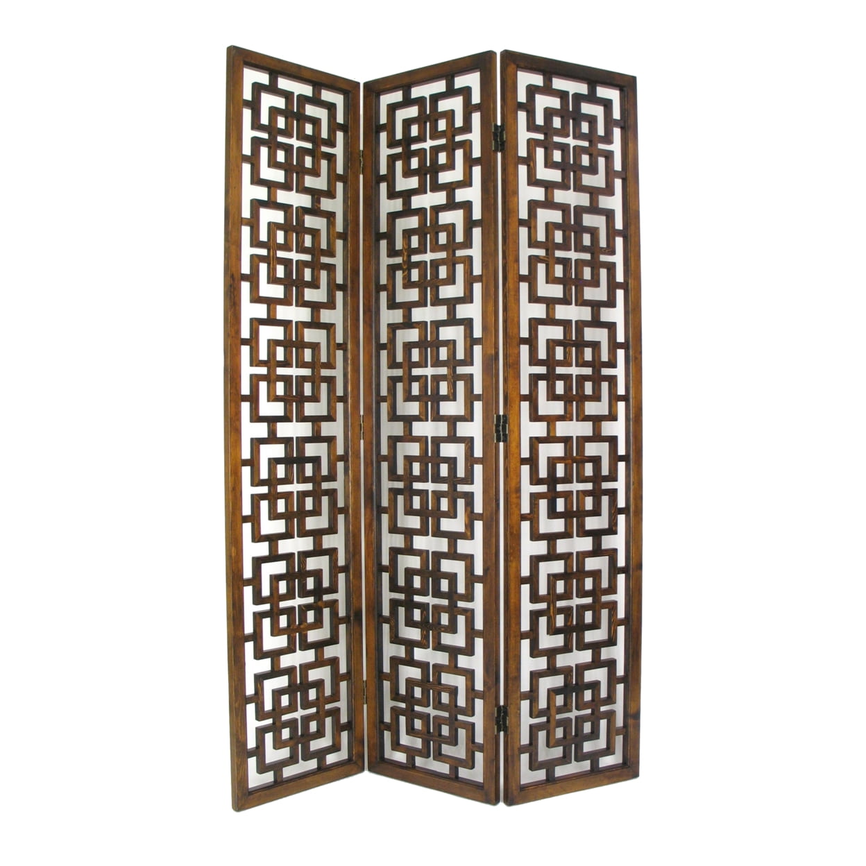 Picture of Benjara BM213440 Wooden 3 Panel Screen with Interlocking Square Design - Brown