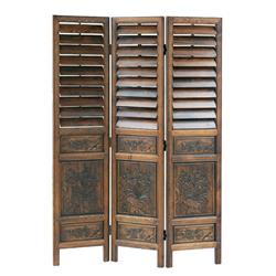 Picture of Benjara BM213442 3 Panel Shutter Design Screen with Intricate Wooden Carvings - Walnut Brown