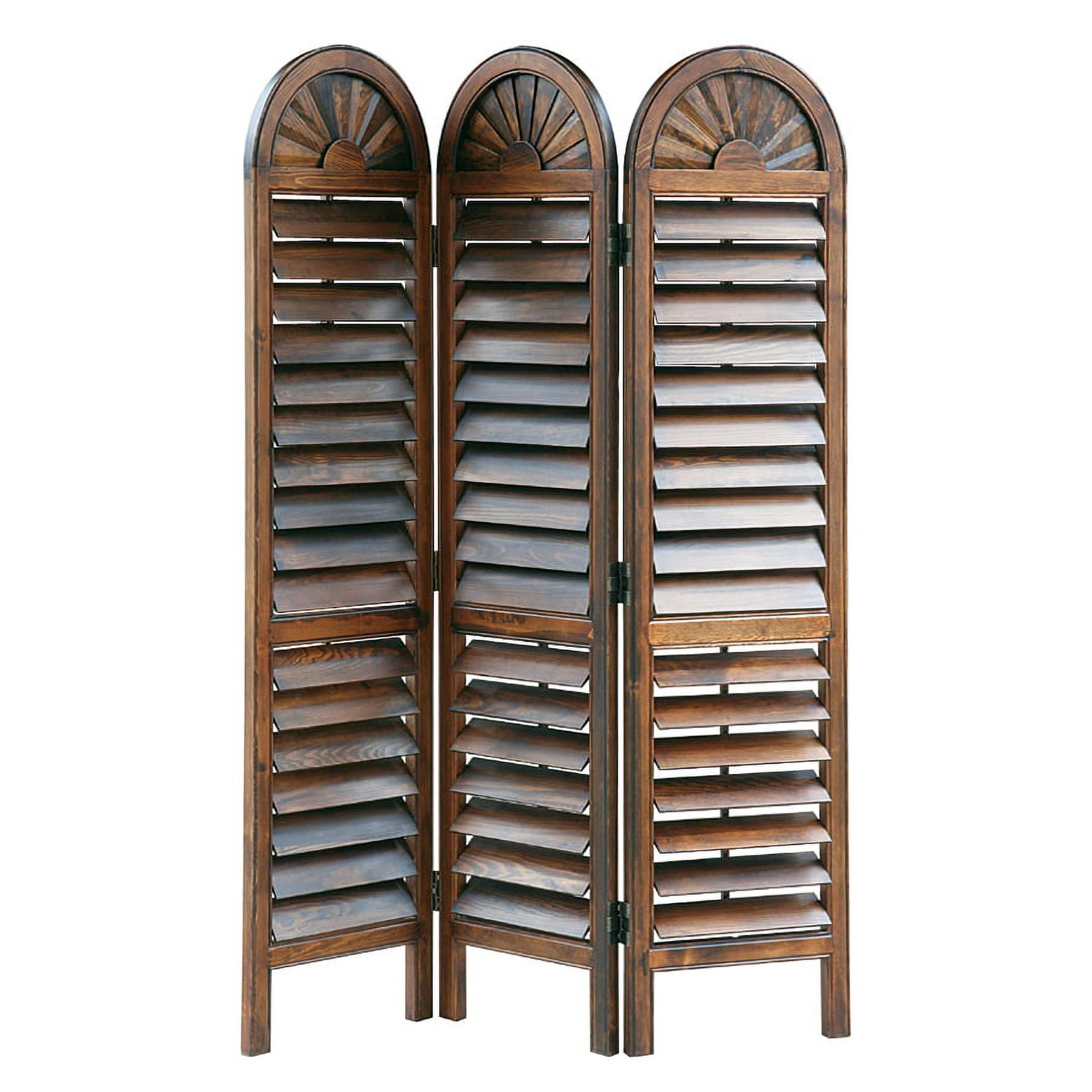 Picture of Benjara BM213459 Wooden 3 Panel Room Divider with Slatted Shutter Design - Brown