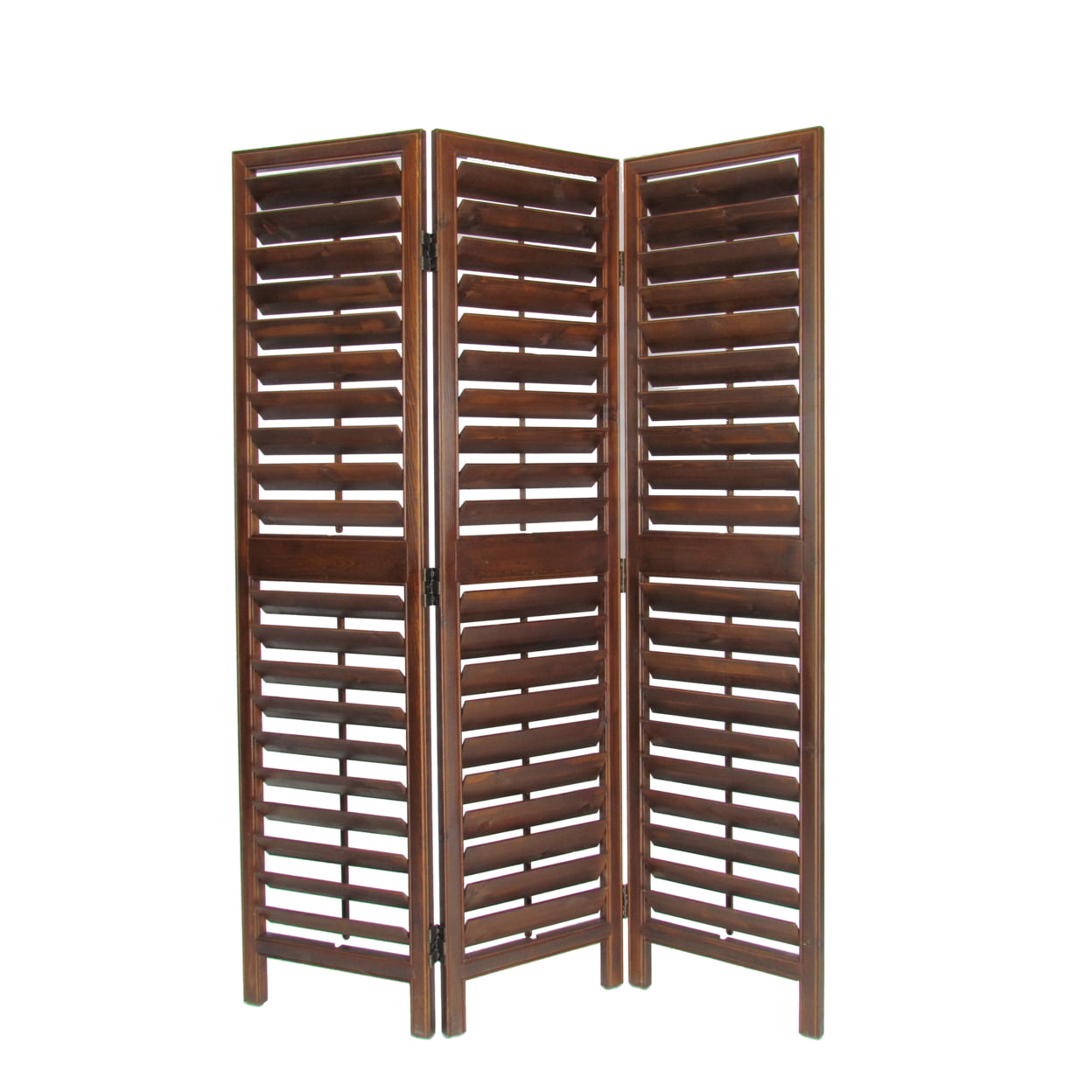 Picture of Benjara BM213479 Wooden 3 Panel Room Divider with Slatted Design - Brown