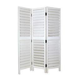 Picture of Benjara BM213480 Wooden 3 Panel Room Divider with Slatted Design - White