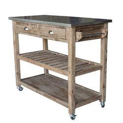 Picture of Benjara BM61463 2 Drawers Wooden Frame Kitchen Cart with Metal Top & Casters - Gray - 36 x 44 x 20.5 in.