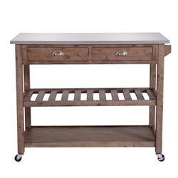 Picture of Benjara BM209090 2 Drawers Wooden Kitchen Cart with Metal Top & Casters - Gray & Brown - 36 x 44 x 20.5 in.
