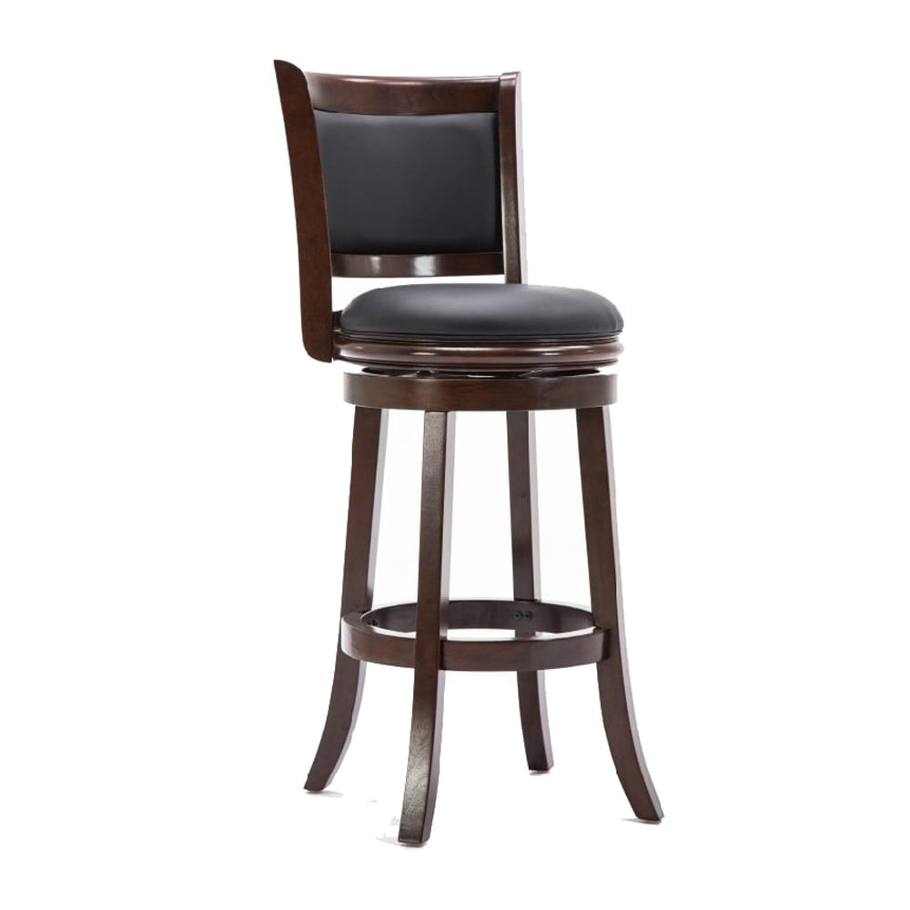 BM61367 Round Wooden Swivel Barstool with Padded Seat & Back - Dark Brown - 19.5 x 43.5 x 18 in -  Benjara