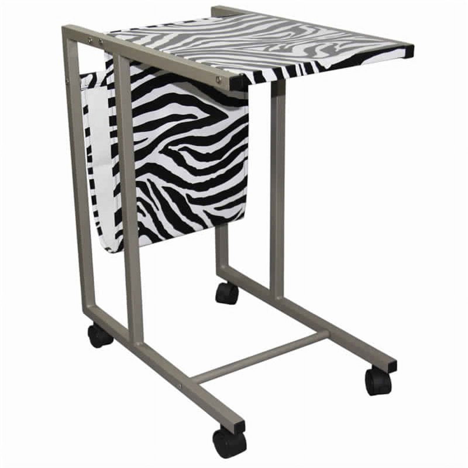 Picture of Benjara BM96115 Fabric & Metal Laptop Cart with Animal Print - White & Black - 24.25 x 13.5 x 21 in.