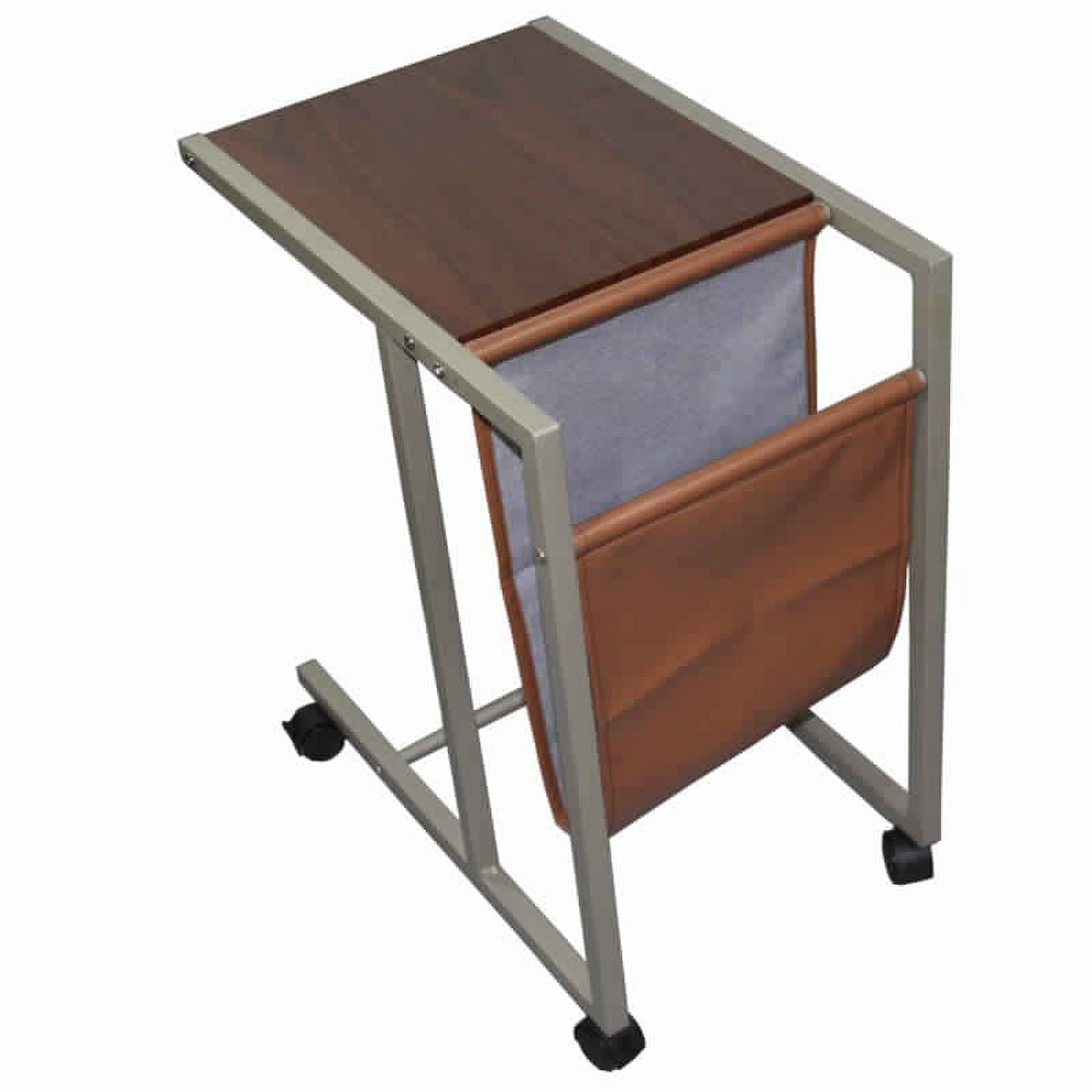 Picture of Benjara BM96117 Fabric & Metal Laptop Cart with Wooden Top - Gray & Brown - 24.25 x 13.5 x 21 in.