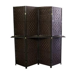 Picture of Benjara BM101169 Wood & Paper Straw Textured 4 Panel Screen with Shelf - Brown