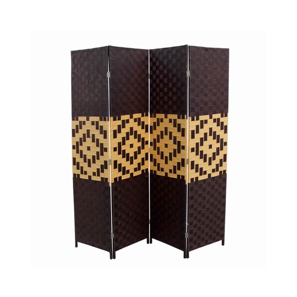 Picture of Benjara BM101171 Paper Straw Weave & Wood 4 Panel Screen - Brown & Yellow - 70.75 x 1 x 70.5 in.