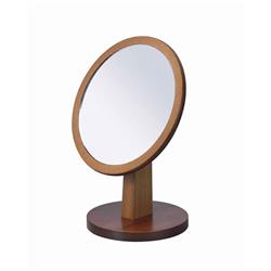 Picture of Benjara BM204305 Wooden Makeup Round Mirror with Pedestal Base - Brown & Silver - 14 x 5.5 x 7 in.