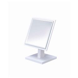 Picture of Benjara BM204306 Square Makeup Mirror with Wooden Pedestal Base - White & Silver - 9.25 x 5.25 x 7 in.
