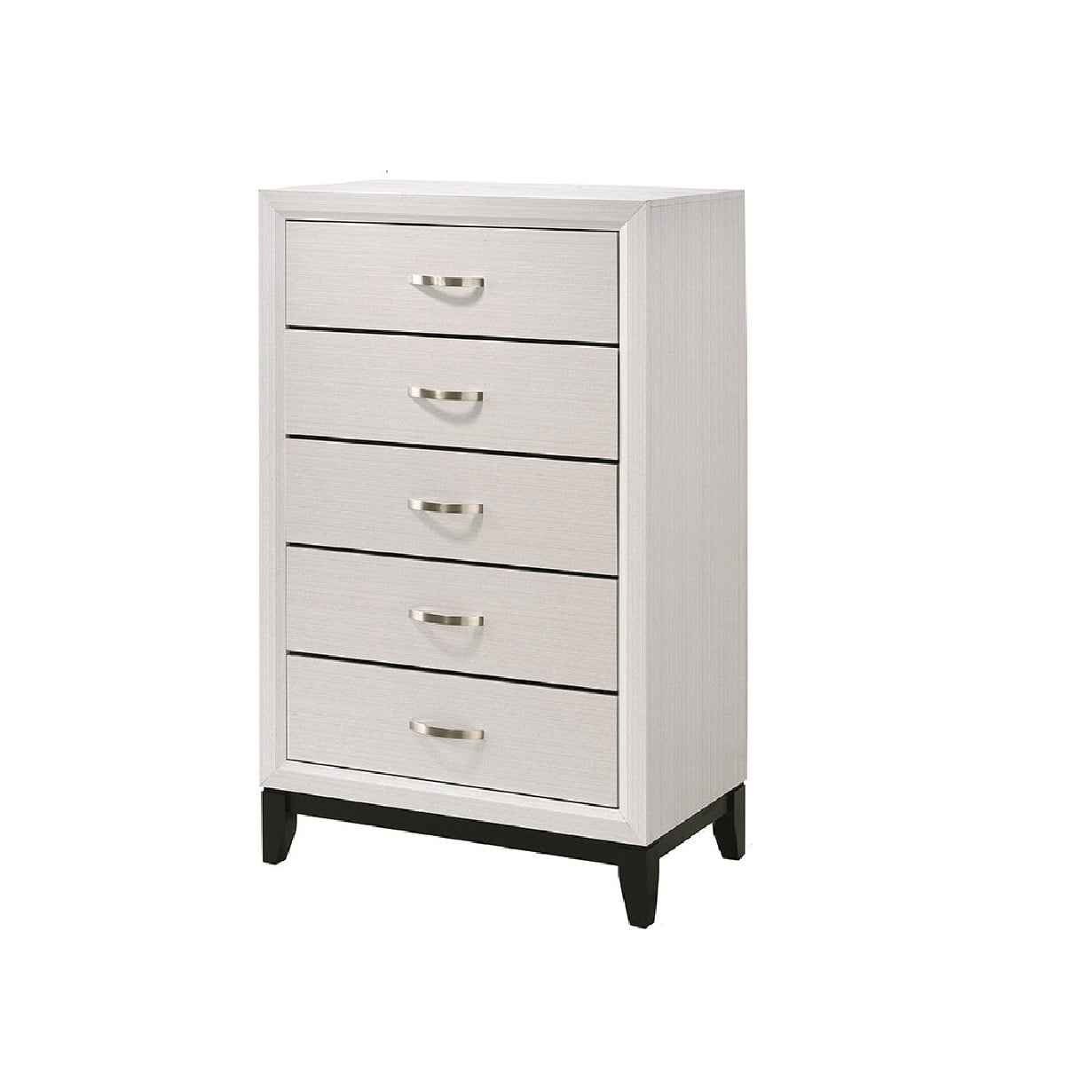 Picture of Benjara BM215345 Transitional 5 Drawer Chest with Curved Handle & Chamfered Feet - White - 50.4 x 16.4 x 31.1 in.