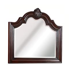 Picture of Benjara BM215363 Scalloped Design Wooden Frame Mirror with Crown Top - Cherry Brown