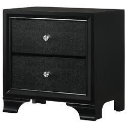 Picture of Benjara BM215425 2 Drawer Wooden Nightstand with Textured Details & Crystal Pulls - Black - 24.3 x 16.4 x 23.6 in.