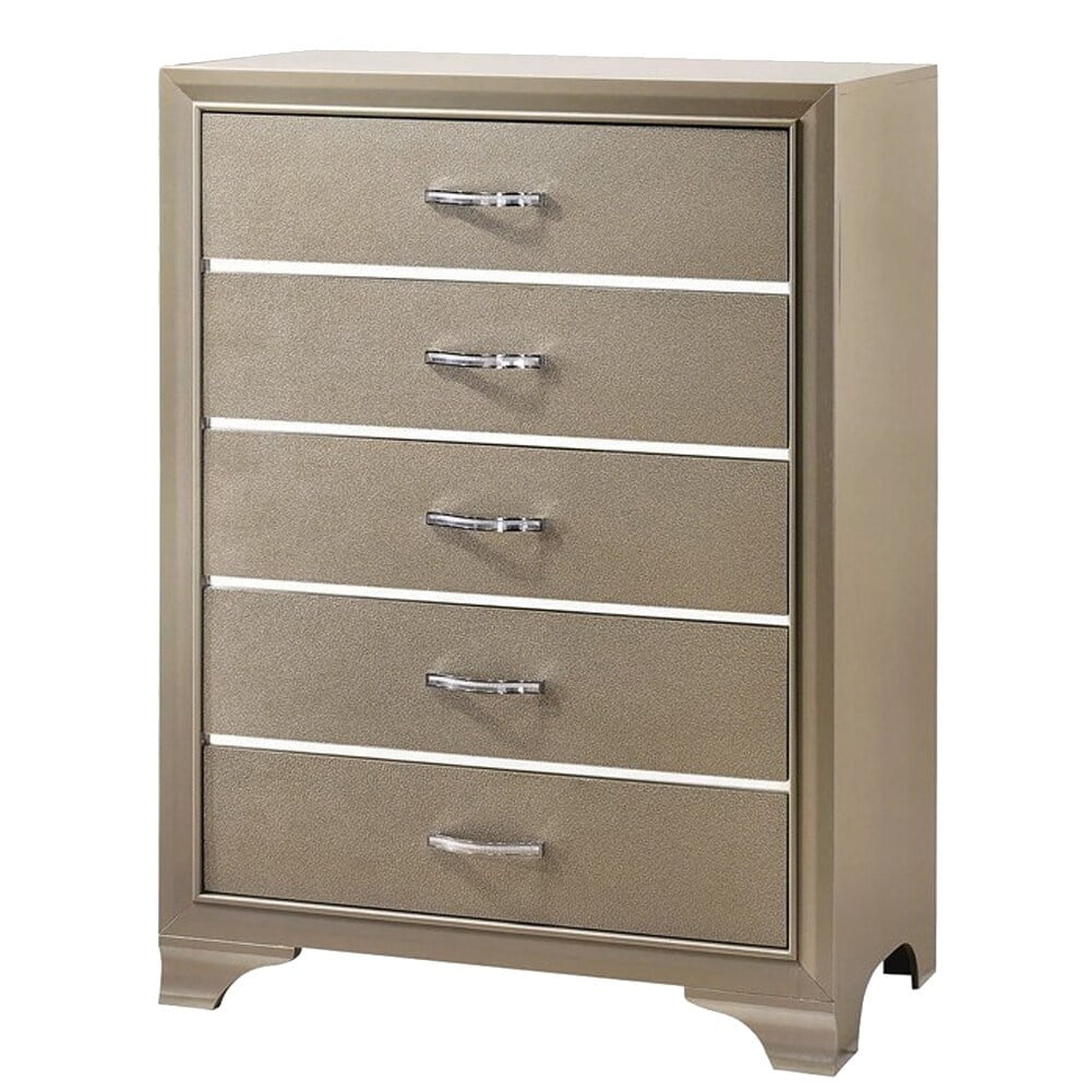 Picture of Benjara BM215532 Five Drawer Wooden Chest with Polished Metallic Pulls - Champagne Gold - 47.5 x 16.5 x 33.8 in.