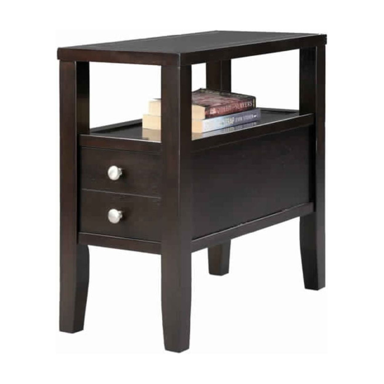 Picture of Benjara BM101052 Wooden End Table with Upper Shelf & 2 Drawers - Dark Brown - 24 x 12 x 24 in.