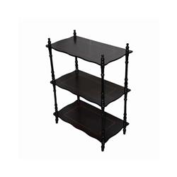 Picture of Benjara BM95308 3 Tier Wooden Shelves with Scalloped Edges & Turned Legs - Cherry Brown - 26 x 12 x 19 in.