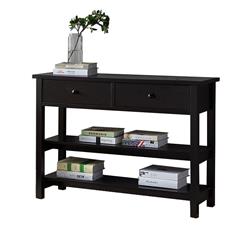 Picture of Benjara BM210173 Two Drawer Console Table with Two Open Shelves & Block Legs - Dark Brown - 32.5 x 13 x 47.25 in.