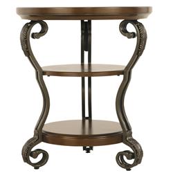 Picture of Benjara BM210676 Chair Side End Table with 2 Open Shelves & Scrolled Metal Base - Brown - 25.75 x 21.88 x 21.88 in.