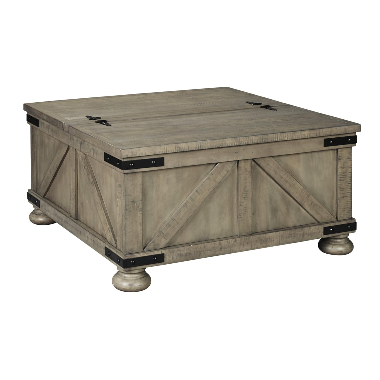 Picture of Benjara BM210778 Farmhouse Cocktail Table with Lift Top Storage & Crossbuck - Gray - 18 x 36 x 36 in.