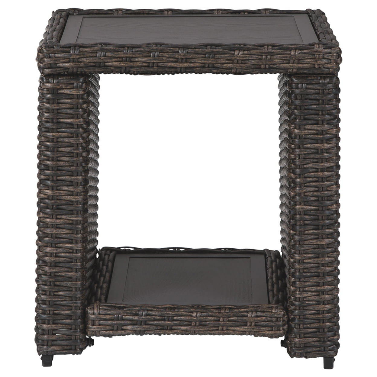 Picture of Benjara BM210785 Handwoven Wicker End Table with Open Shelf - Brown & Black - 22 x 20 x 20 in.