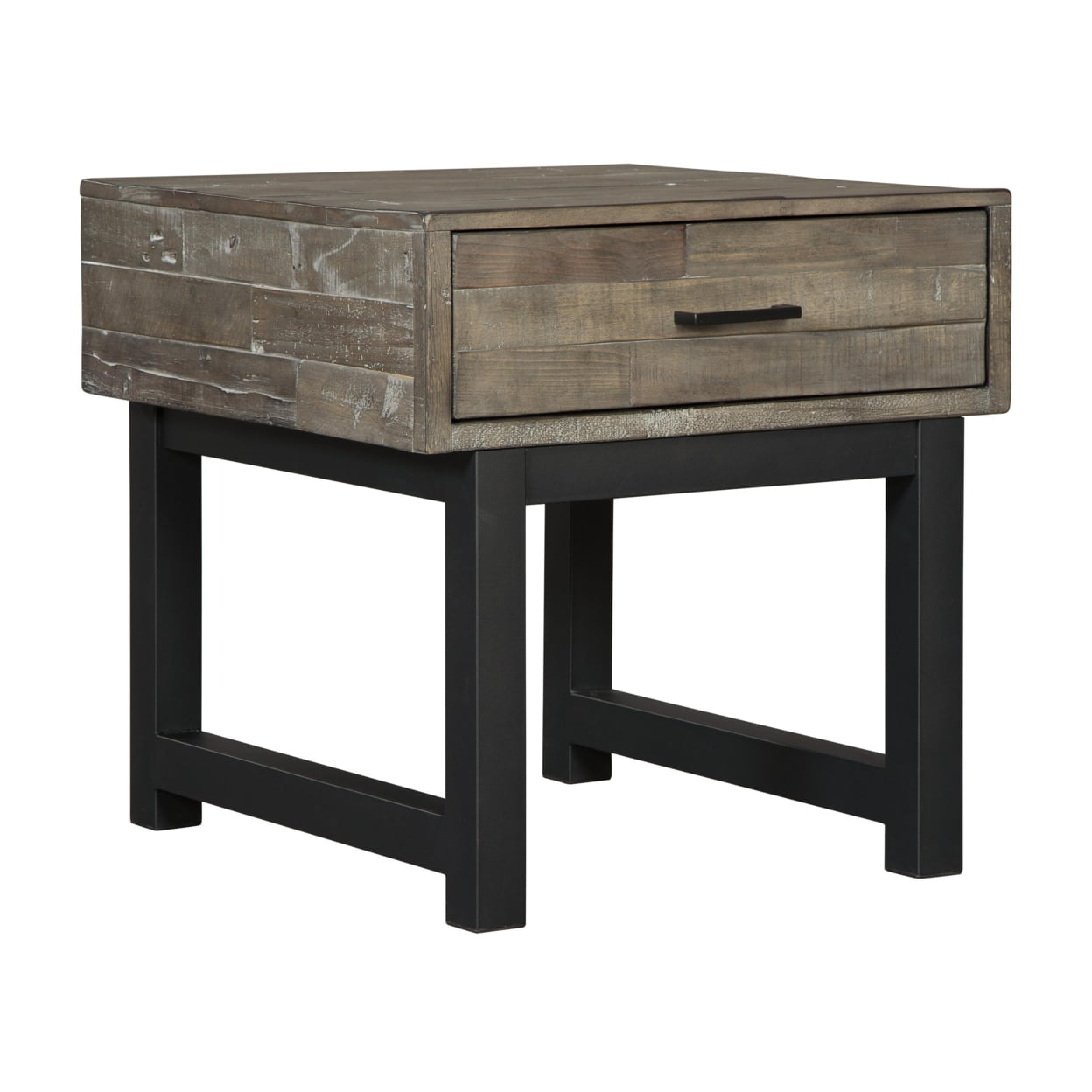 Picture of Benjara BM210875 Square Butcher Block Wooden End Table with 1 Drawer - Brown & Black - 24.25 x 24.13 x 24 in.